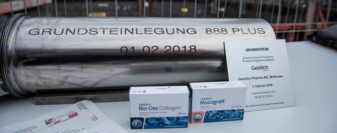 Grundsteinlegung Geistlich Pharma Grundsteinlegung bei Geistlich Pharma. IE Life Science realisiert den Neubau.